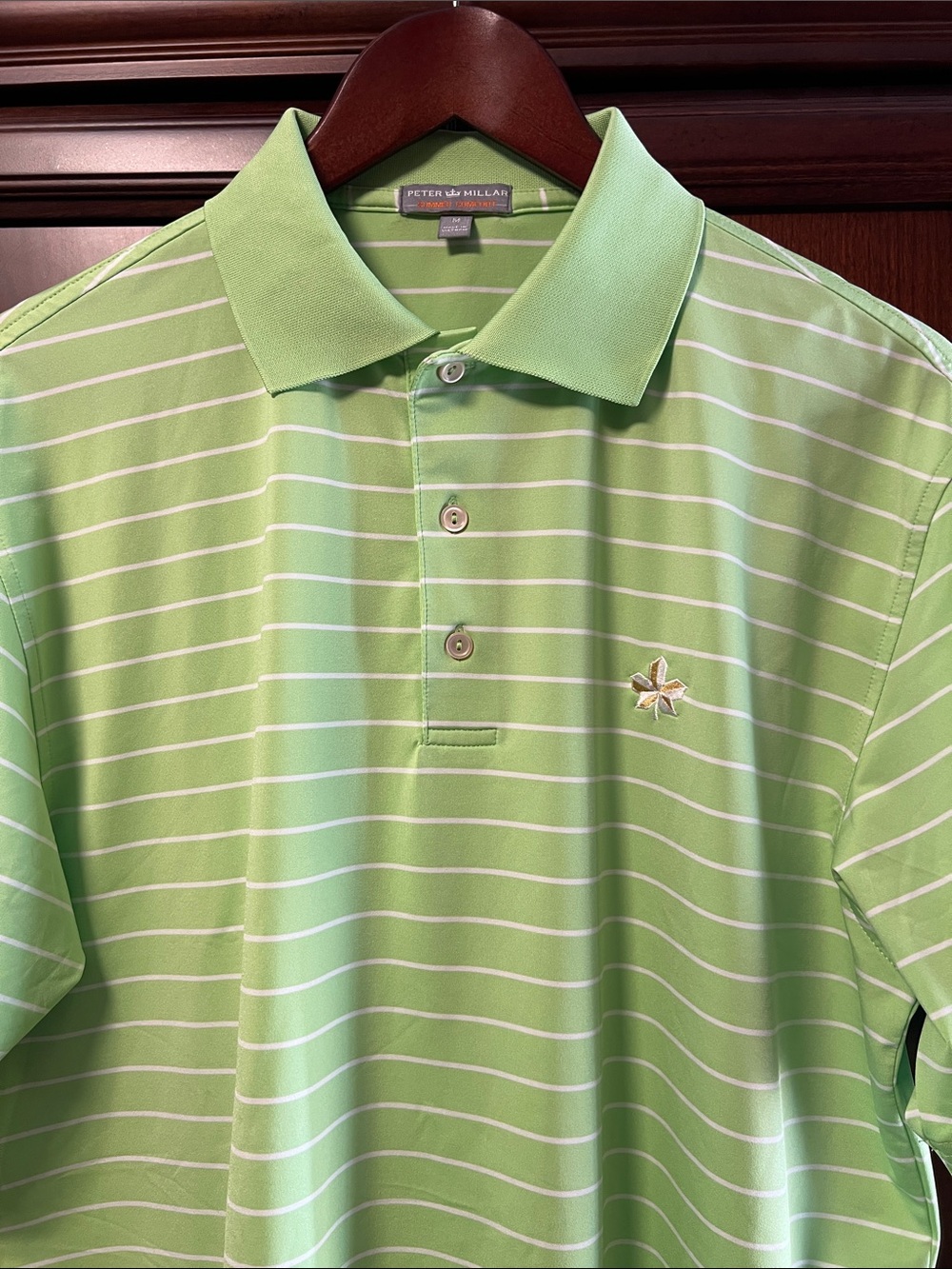 Like New Peter Millar Summer Comfort Stretch Mint Green Golf Polo &White Stripes